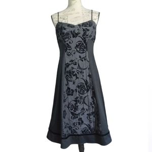 Notice | fit and flare midi dress pinstripes and velvet floral design